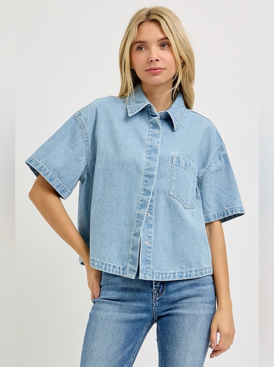 Risen Jeans Tops - RISEN Oversized Half Sleeve Cropped Shirt